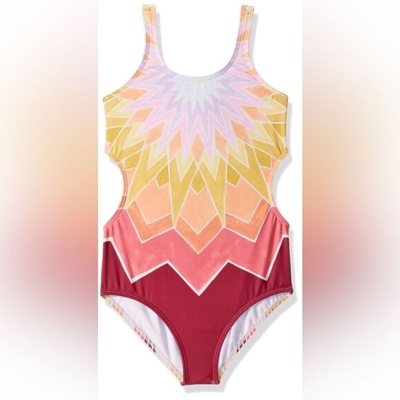 Girl's Billabong Ray of Sunshine Vibrant One-Piece Swimsuit 6 - 7 S Cut Out Girl - Picture 1 of 11